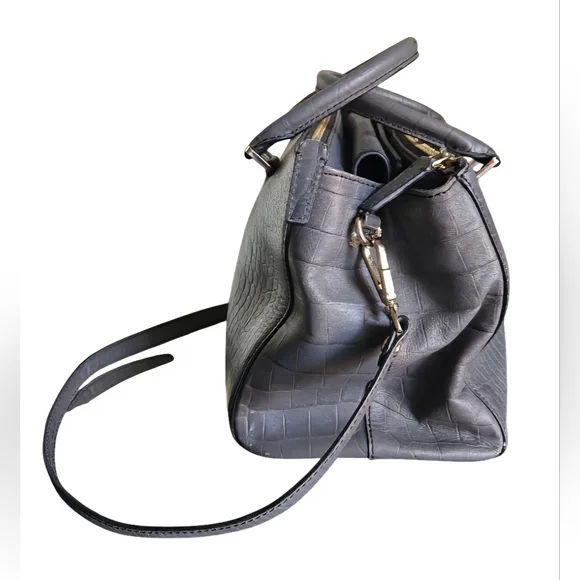 MCM Croc Embossed Gray Leather Large 2 way Satchel T7428 in EUC - Picture 3 of 16